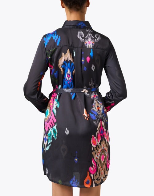 Vilagallo's Lightweight Black Ana Ikat Printed Shirt Dress