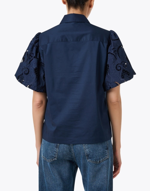 Navy Angeline Blouse with Eyelet Sleeve Design for Modern Women