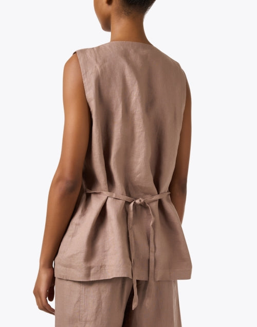 Stylish Taupe 100% Linen Tie-Back Vest Top for a Custom Fit