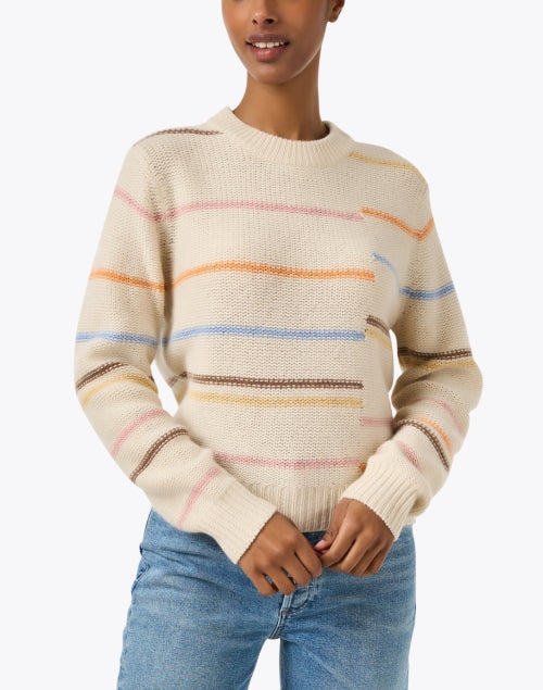 Beige and Colorful Multi - Stripe 100% Cashmere Women's Sweater