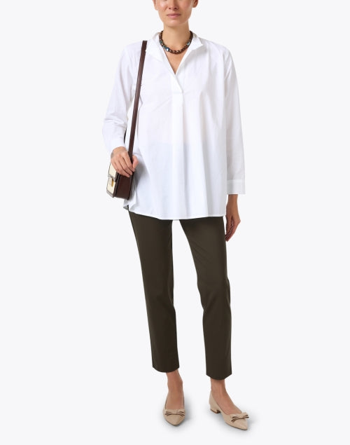 Stylish Olive Green Stretch Pull - On Mid - Rise Pants for Modern Women