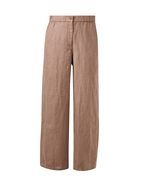 Stylish Taupe-colored Linen Wide-leg Ankle-length Women's Pants