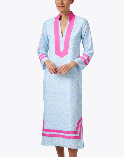 Stylish Blue and Pink Silk-Cotton Blend Whimsical Tunic Dress
