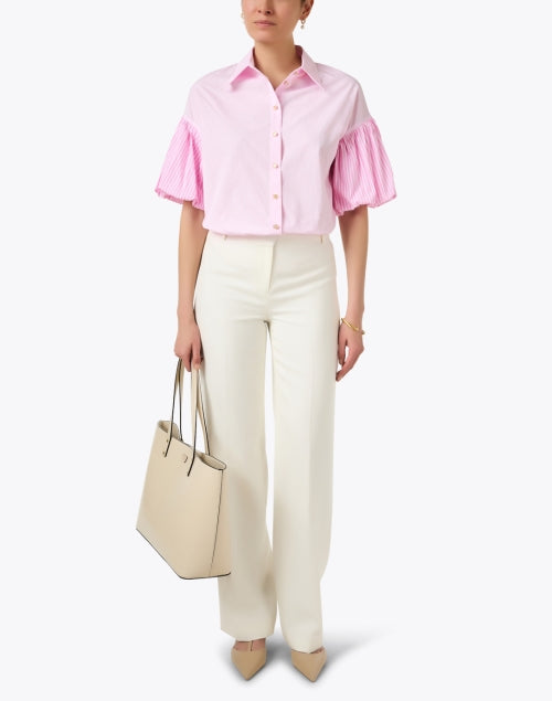 Sweet Pink Striped Linen-Cotton Women's Sophisticated Blouse