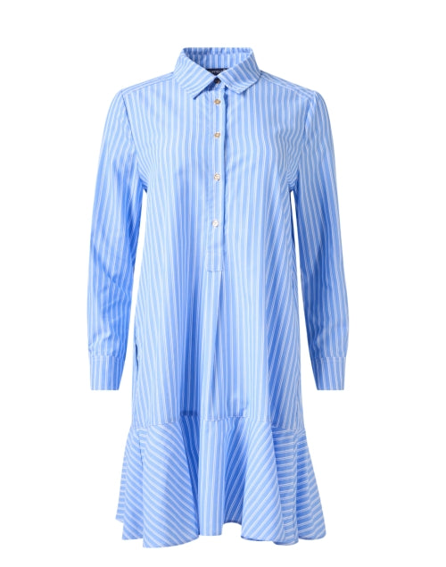 Charming Iris Blue Striped Cotton Shirt-Style Dress for Fashionable Women