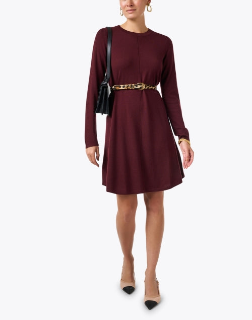 Stylish Maroon-colored Merino Wool Women's Swing Dress for Fall