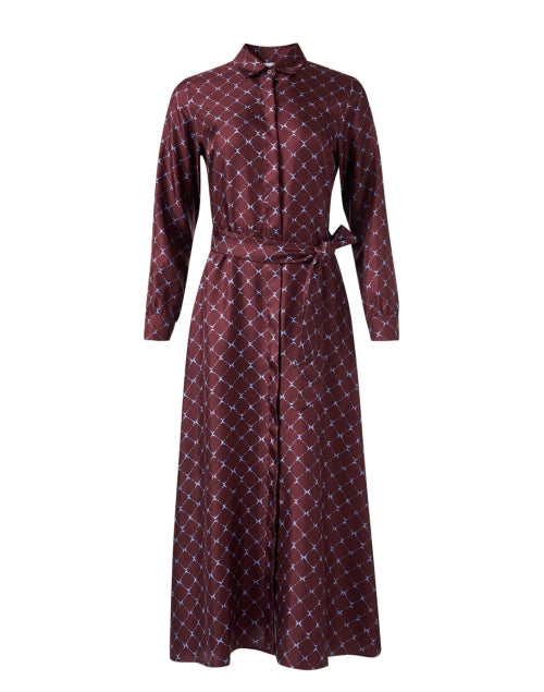 Exquisite Bordeaux Red Printed Silk Women's A-Line Dress