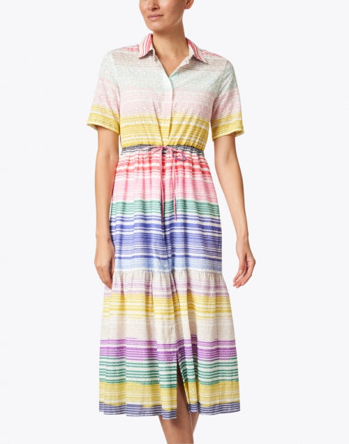 Vilagallo's Eveline Lightweight Multi - Stripe Short - Sleeve Midi Shirt Dress