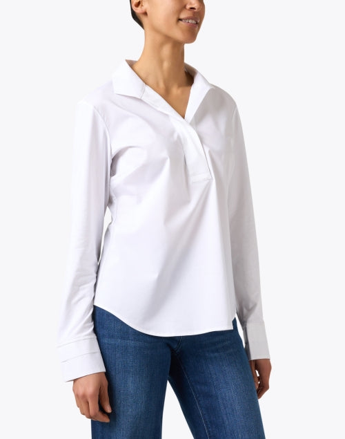 Ainsley Relaxed Stretch Cotton Blend White Henley Top for Versatile Style