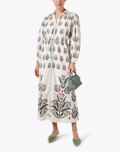 Aria Women's Elegant White Print Cotton Shirt-style Dress