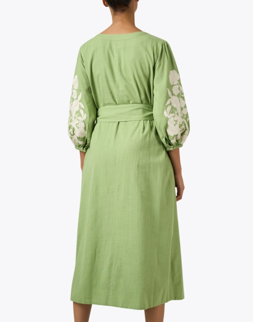 Stylish Suzanna Women's Green Embroidered Cotton Column Dress
