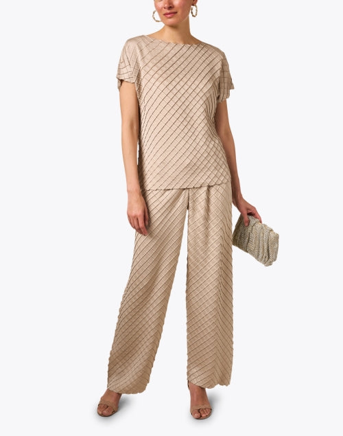 Luxurious Beige Diamond - Patterned Plisse Wide - Leg Pants