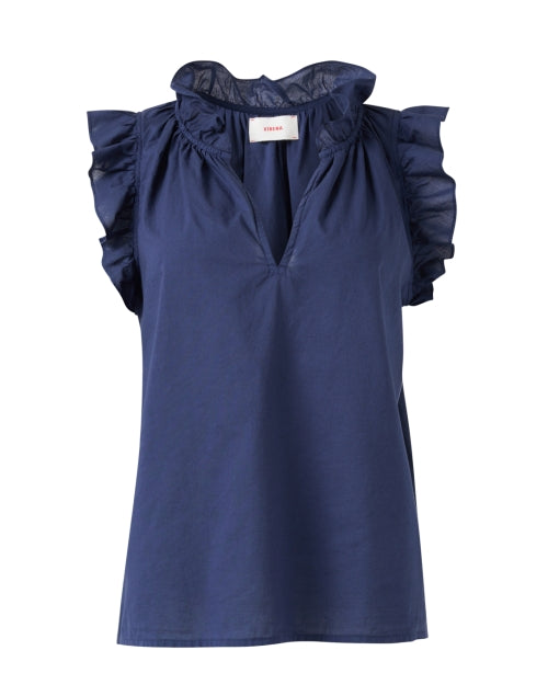 Stylish Navy 100% Cotton Ruffle Sleeveless Bex Top