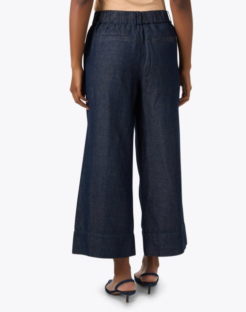 Stylish Navy Cotton-Linen Blend Odele Denim Flowy Wide-Leg Pants