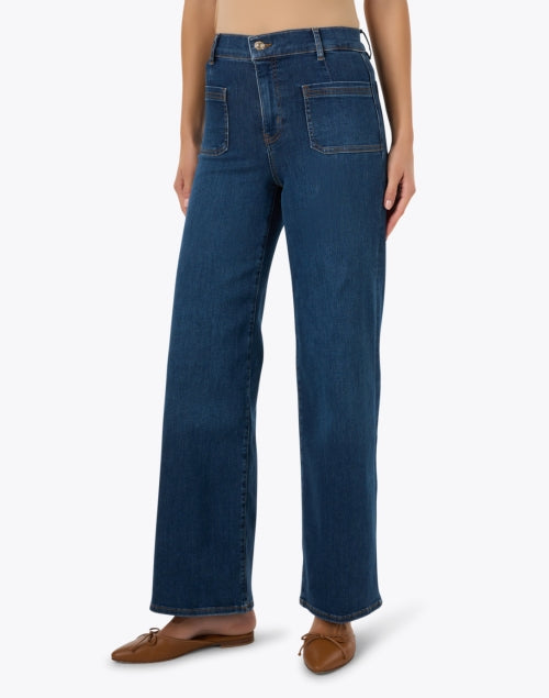 Vintage-Inspired Dark Wash Patch Pocket Le Slim Palazzo Jeans