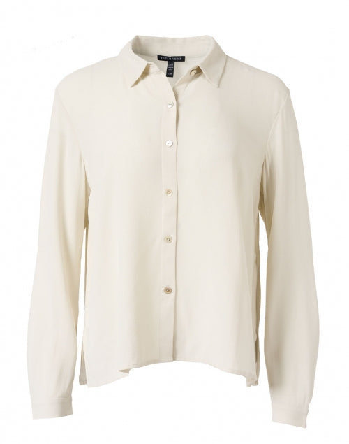 Exquisite Bone - White Silk Georgette Crepe Button - Down Top