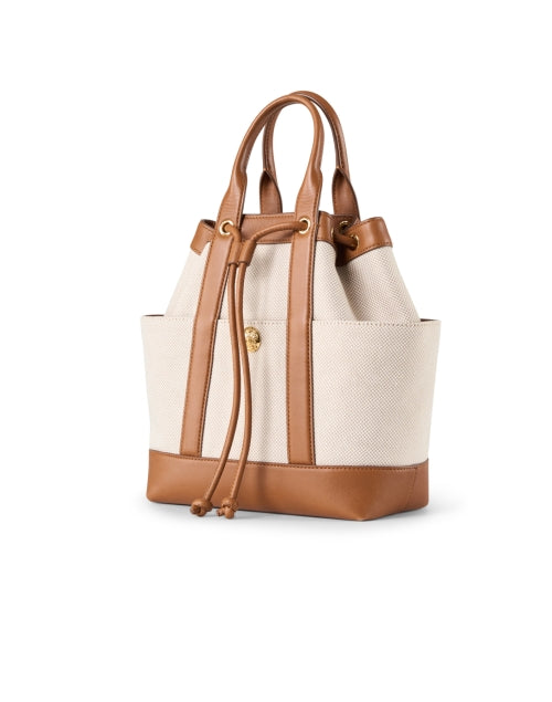 Stylish Tan Mixed Canvas and Leather Goody Bag for Modern Women